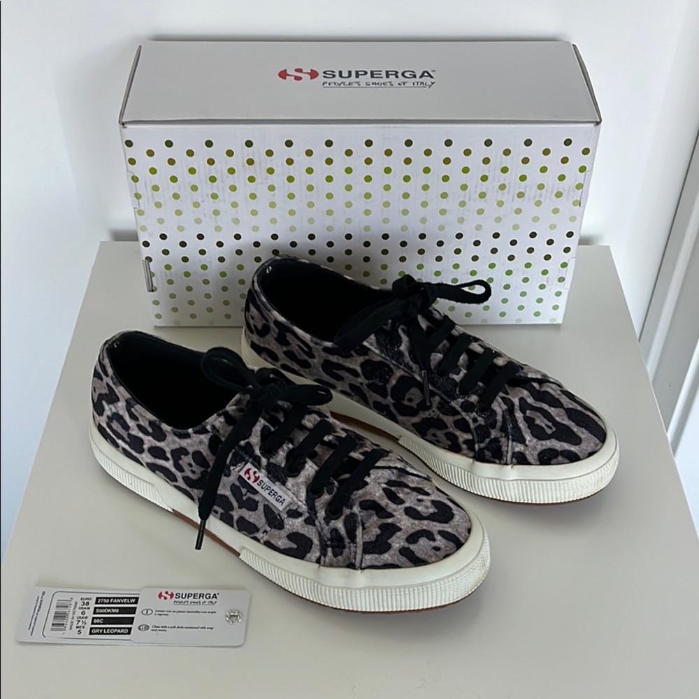 Superga Velvet Gray Leopard Print Sneakers